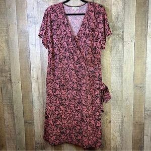 En Focus Women Size 16W Surplice Peplum Side Tie Short Sleeve MIDI-Dress